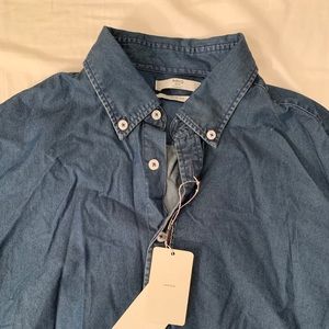 Mango Men Indigo Denim Long Sleeve Button Down